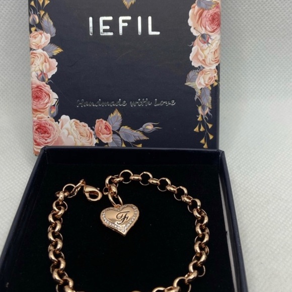 Rose Gold Plated Initial Heart Charm Bracelet (F,G) - Picture 2 of 5